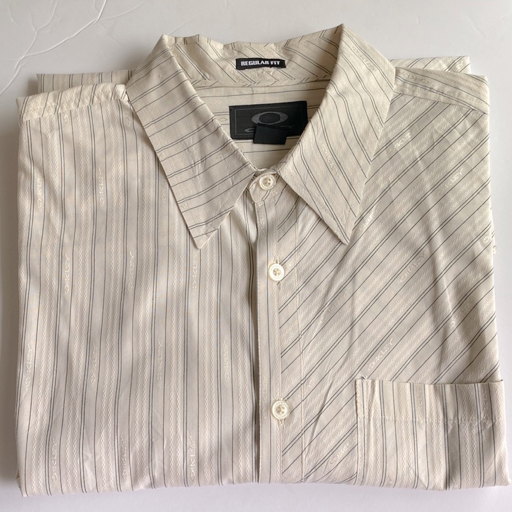 Oakley Regular fit men’s Ivory shirt  button down l/s pocket striped XXL